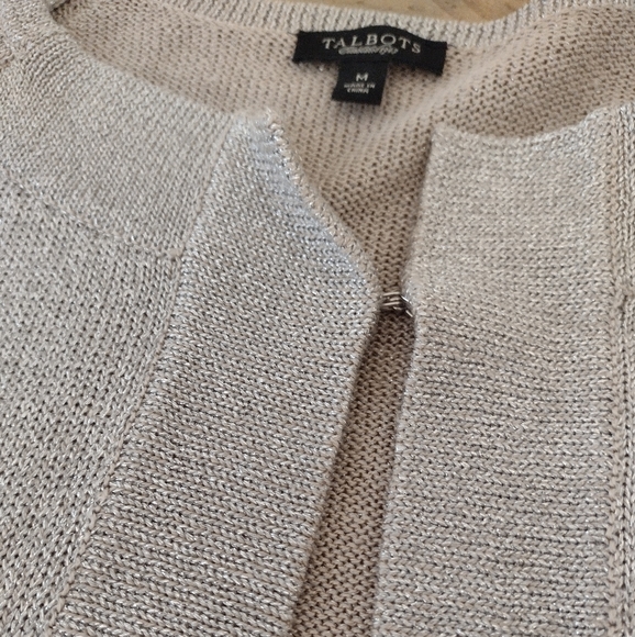 Talbots Tan Metallic Sparkle Linen Blend 3/4 Sleeve Short Sweater Size M - Picture 4 of 9